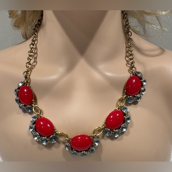 Stella & Dot Red Statement Bib Necklace with Crystal Accents - Picture 1 of 7